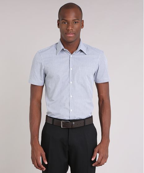 Camisa-Masculina-Comfort-Xadrez-com-Bolso-Manga-Curta-Cinza-8653954-Cinza_1