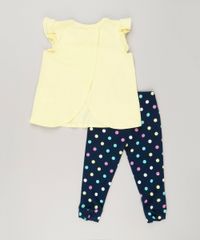 Conjunto-Infantil-de-Blusa-Peppa-Pig-Manga-Curta-Amarela---Calca-Legging-Estampada-de-Poa-em-Algodao---Sustentavel-Azul-Marinho-9079360-Azul_Marinho_2