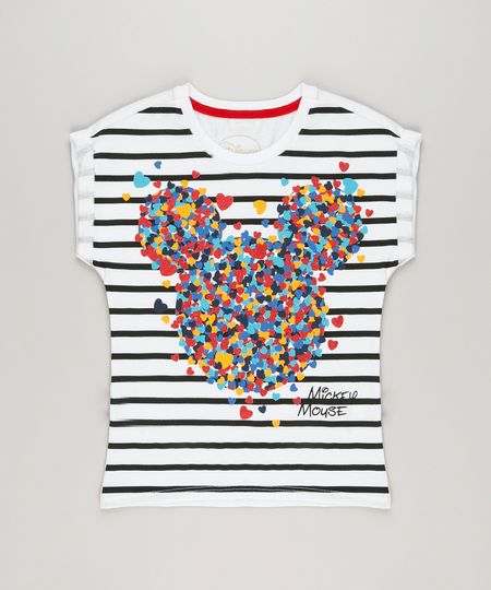 Blusa-Infantil-Mickey-com-Listras-Manga-Curta-Decote-Redondo-em-Algodao---Sustentavel-Off-White-9230154-Off_White_1