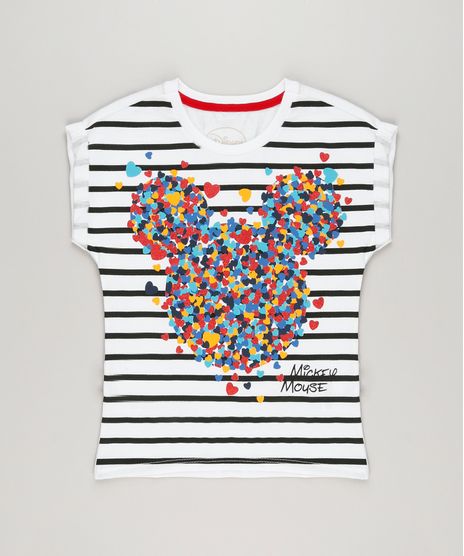 Blusa-Infantil-Mickey-com-Listras-Manga-Curta-Decote-Redondo-em-Algodao---Sustentavel-Off-White-9230154-Off_White_1