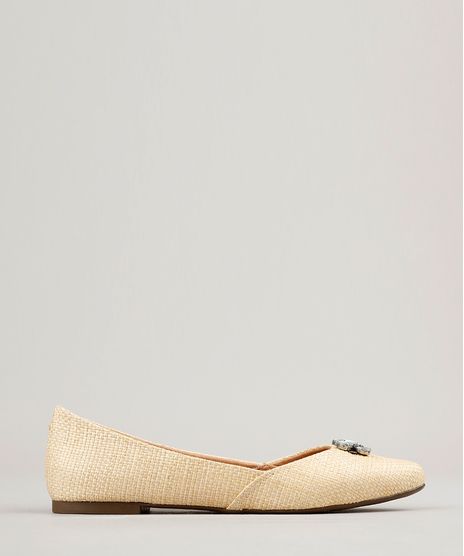 Sapatilha-Feminina-Bico-Fino-Via-Uno-Texturizada-com-Pedraria-Bege-Claro-9246422-Bege_Claro_1