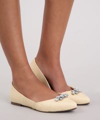 Sapatilha-Feminina-Bico-Fino-Via-Uno-Texturizada-com-Pedraria-Bege-Claro-9246422-Bege_Claro_2