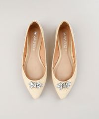 Sapatilha-Feminina-Bico-Fino-Via-Uno-Texturizada-com-Pedraria-Bege-Claro-9246422-Bege_Claro_4