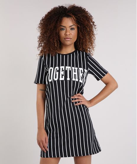 Vestido-Feminino-Listrado-Curto-Manga-Curta-Decote-Redondo-Preto-9129249-Preto_1