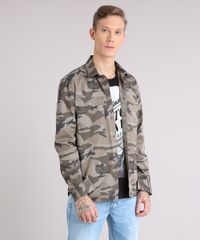 Camisa-Masculina-Estampada-Camuflada-com-Bolsos-Manga-Longa-Verde-Militar-8875704-Verde_Militar_1