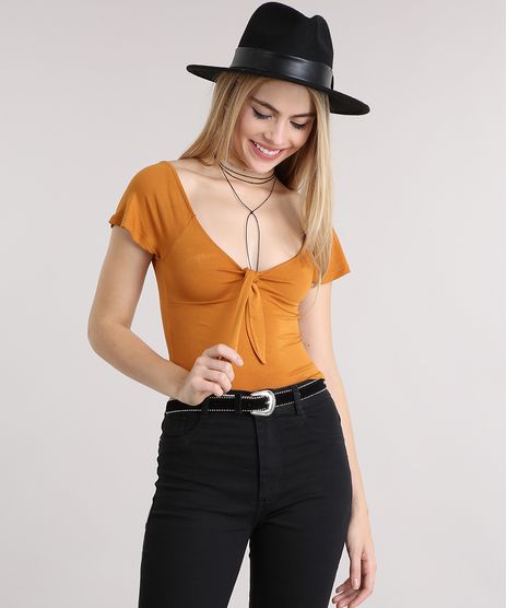 Blusa-Feminina-Cropped-com-No-Manga-Curta-Amarelo-Escuro-9207816-Amarelo_Escuro_1
