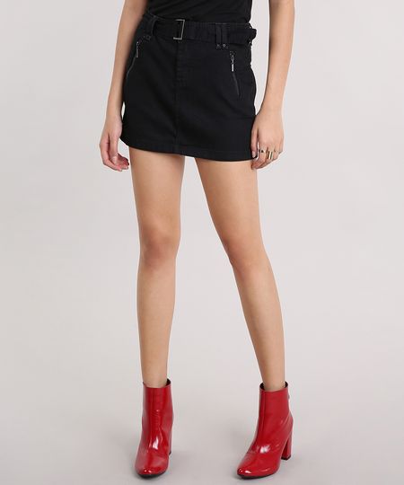 saia jeans curta com cinto