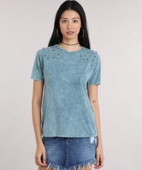 Blusa-Feminina-Marmorizada-com-Perolas-Manga-Curta-Decote-Redondo-Verde-9148877-Verde_1