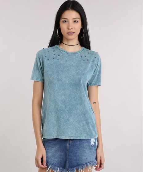 Blusa-Feminina-Marmorizada-com-Perolas-Manga-Curta-Decote-Redondo-Verde-9148877-Verde_1