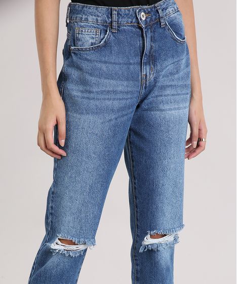 calça jeans feminina mom pants azul médio