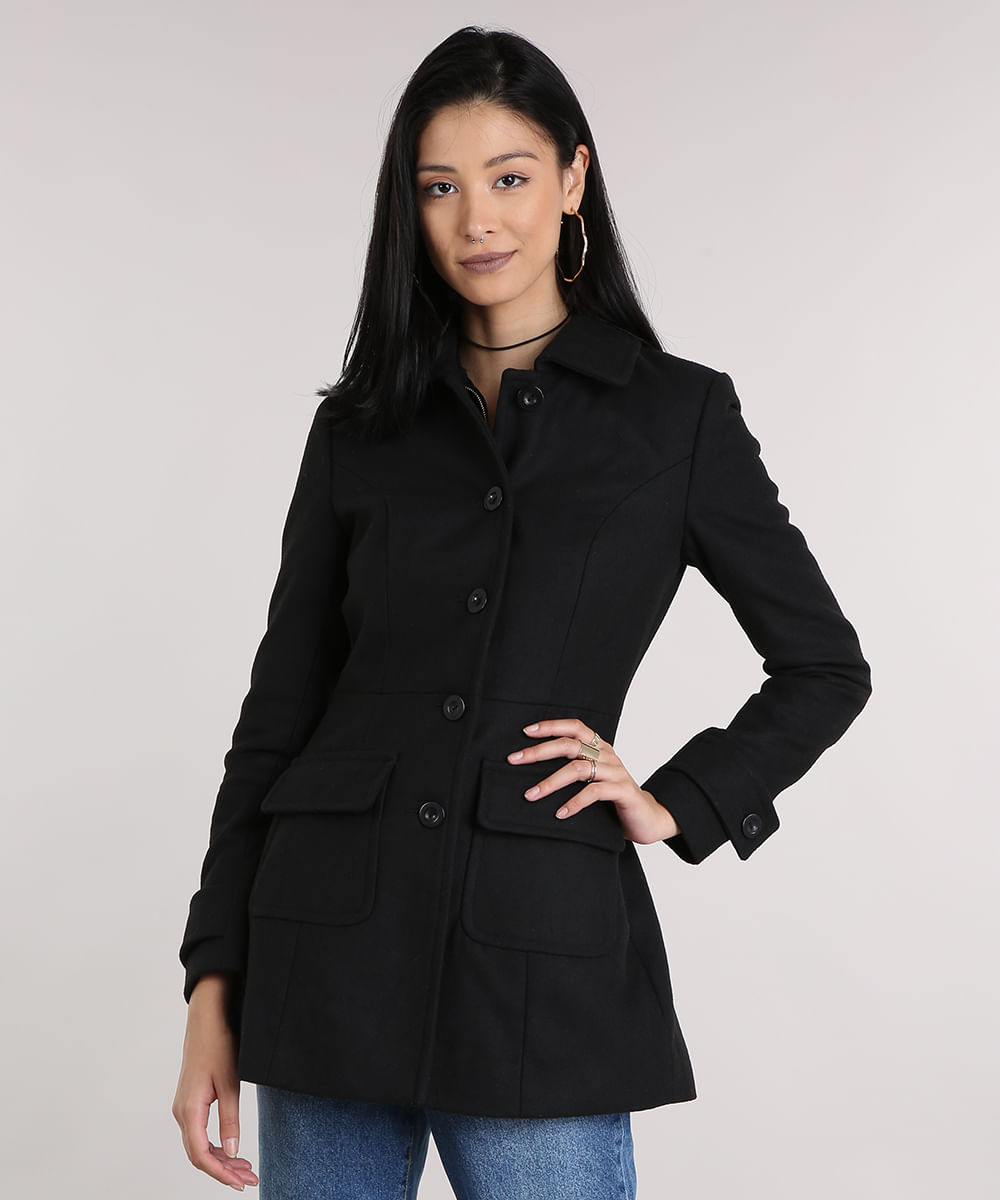 casaco preto feminino longo