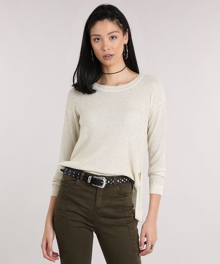 Sueter-Feminino-com-Lurex-em-Trico-Manga-Longa-Decote-Redondo-Bege-Claro-8897230-Bege_Claro_1