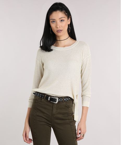 Sueter-Feminino-com-Lurex-em-Trico-Manga-Longa-Decote-Redondo-Bege-Claro-8897230-Bege_Claro_1