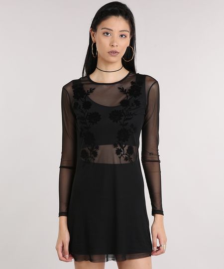 Vestido-Feminino-Curto-em-Tule-com-Veludo-e-Forro-Recortado-Manga-Longa-Decote-Redondo-Preto-9131047-Preto_1 Vestido-Feminino-Curto-em-Tule-com-Veludo-e-Forro-Recortado-Manga-Longa-Decote-Redondo-Preto-9131047-Preto_1