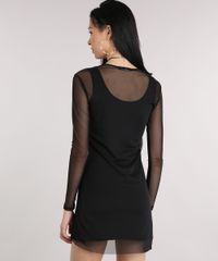 Vestido-Feminino-Curto-em-Tule-com-Veludo-e-Forro-Recortado-Manga-Longa-Decote-Redondo-Preto-9131047-Preto_2