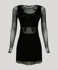 Vestido-Feminino-Curto-em-Tule-com-Veludo-e-Forro-Recortado-Manga-Longa-Decote-Redondo-Preto-9131047-Preto_5