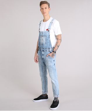 Macacao-Jeans-Masculino-Marmorizado-com-Botoes-Laterais-Azul-Claro-9190637-Azul_Claro_1