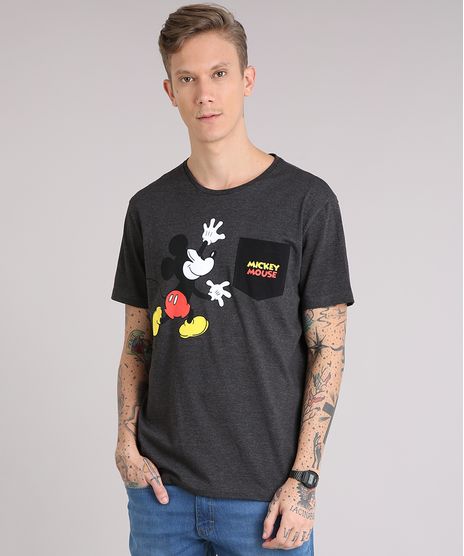 Camiseta-Masculina-Mickey-com-Bolso-Manga-Curta-Gola-Careca-Cinza-Mescla-Escuro-9081678-Cinza_Mescla_Escuro_1