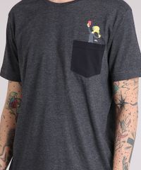 Camiseta-Masculina-Simpsons-com-Bolso-Manga-Curta-Gola-Careca-Cinza-Mescla-Escuro-9150263-Cinza_Mescla_Escuro_4