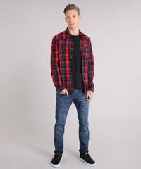 Camisa-Masculina-Xadrez-com-Bolsos-Manga-Longa-Vermelha-8886257-Vermelho_3