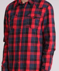 Camisa-Masculina-Xadrez-com-Bolsos-Manga-Longa-Vermelha-8886257-Vermelho_4
