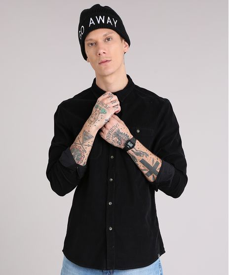 Camisa-Masculina-em-Veludo-Cotele-com-Bolsos-Manga-Longa-Preto-8894345-Preto_1
