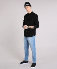 Camisa-Masculina-em-Veludo-Cotele-com-Bolsos-Manga-Longa-Preto-8894345-Preto_3