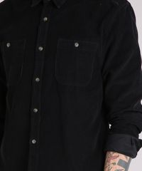 Camisa-Masculina-em-Veludo-Cotele-com-Bolsos-Manga-Longa-Preto-8894345-Preto_4