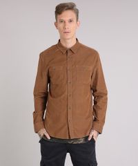 Camisa-Masculina-em-Veludo-Cotele-com-Bolsos-Manga-Longa-Caramelo-8894345-Caramelo_1