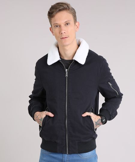 Jaqueta-Masculina-em-Sarja-com-Pelo-Preta-8880172-Preto_1