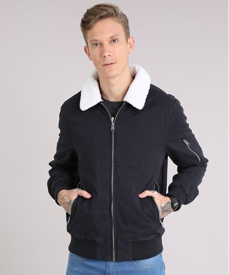 Jaqueta-Masculina-em-Sarja-com-Pelo-Preta-8880172-Preto_1