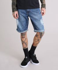 Bermuda-Jeans-Masculina-Reta-Destroyed-com-Bolsos-Azul-Escuro-9178525-Azul_Escuro_1
