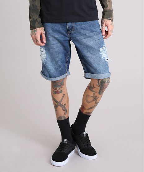 Bermuda-Jeans-Masculina-Reta-Destroyed-com-Bolsos-Azul-Escuro-9178525-Azul_Escuro_1