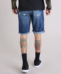 Bermuda-Jeans-Masculina-Reta-Destroyed-com-Bolsos-Azul-Escuro-9178525-Azul_Escuro_2