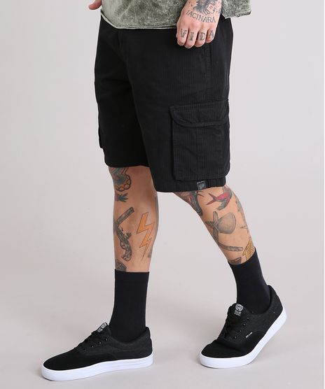 Bermuda-Masculina-Cargo-Listrada-com-Bolsos-Preta-9142338-Preto_1