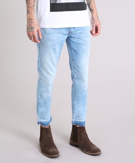 Calca-Jeans-Masculina-Skinny-Cropped-com-Barra-Desfeita-Azul-Claro-9185791-Azul_Claro_1