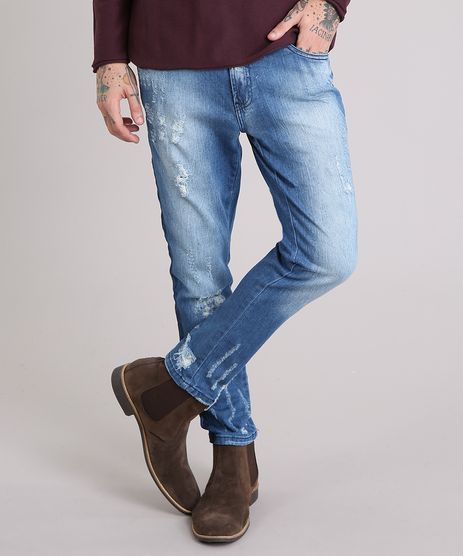 Calca-Jeans-Masculina-Skinny-Cropped-Destroyed-Azul-Medio-9107980-Azul_Medio_1