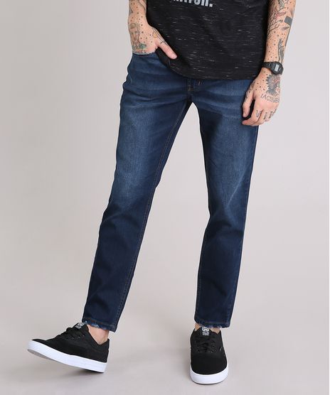 Calca-Jeans-Masculina-Skinny-Cropped-com-Puidos-na-Barra-Azul-Escuro-9185790-Azul_Escuro_1