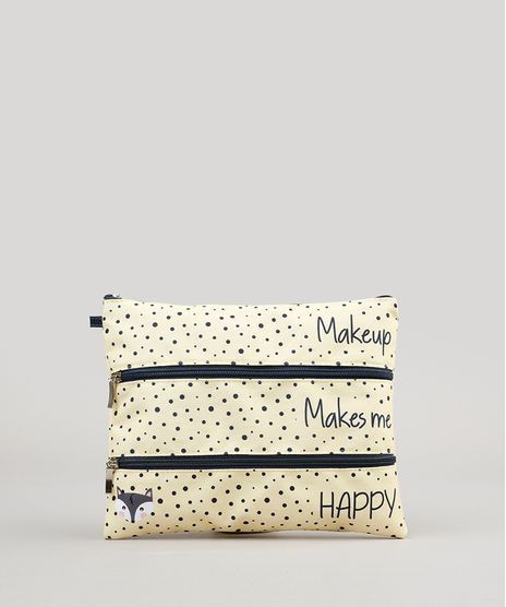 Necessaire-Feminina-Estampada-de-Poas-com-Guaxinim--Amarela-9236890-Amarelo_1