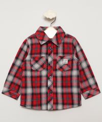 Camisa Infantil de Flanela Festa Junina Estampada Xadrez Manga Longa Vermelha