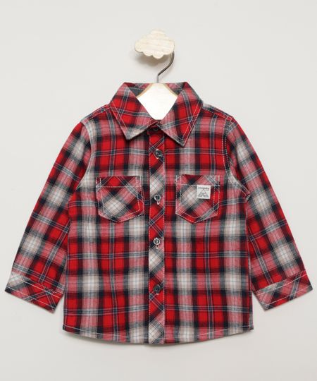 Camisa Infantil de Flanela Festa Junina Estampada Xadrez Manga Longa Vermelha Camisa Infantil de Flanela Festa Junina Estampada Xadrez Manga Longa Vermelha