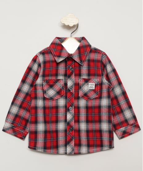Camisa Infantil de Flanela Festa Junina Estampada Xadrez Manga Longa Vermelha