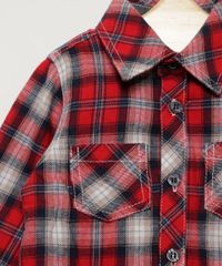 Camisa Infantil de Flanela Festa Junina Estampada Xadrez Manga Longa Vermelha detalhe bolso
