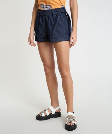 Short-Jeans-Feminino-Clochard-Cintura-Alta-com-Faixa-para-Amarrar-Azul-Escuro-8613500-Azul_Escuro_1