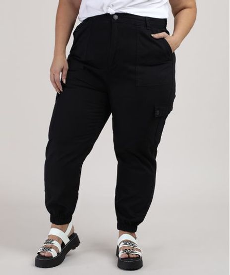 Calca-de-Sarja-Feminina-Jogger-Cargo-Cintura-Alta-Preta-9797116-Preto_1