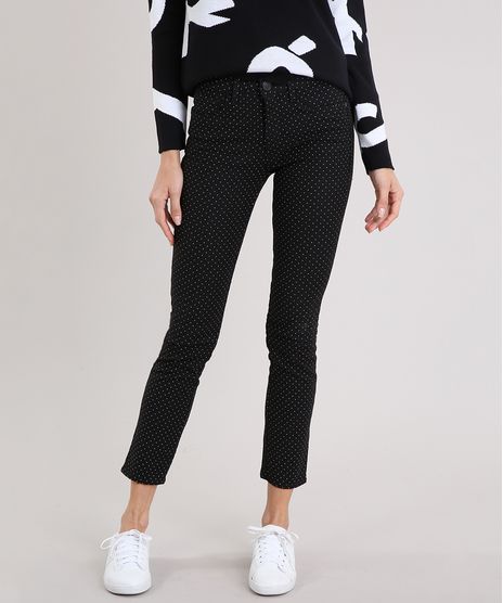 Calca-Feminina-Skinny-Estampada-de-Poa-Preta-9222211-Preto_1