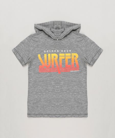 Camiseta-Infantil--Golden-Hour-Surfer--com-Capuz-e-Manga-Curta-em-Algodao---Sustentavel-Cinza-Mescla-9227616-Cinza_Mescla_1