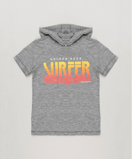 Camiseta-Infantil--Golden-Hour-Surfer--com-Capuz-e-Manga-Curta-em-Algodao---Sustentavel-Cinza-Mescla-9227616-Cinza_Mescla_1