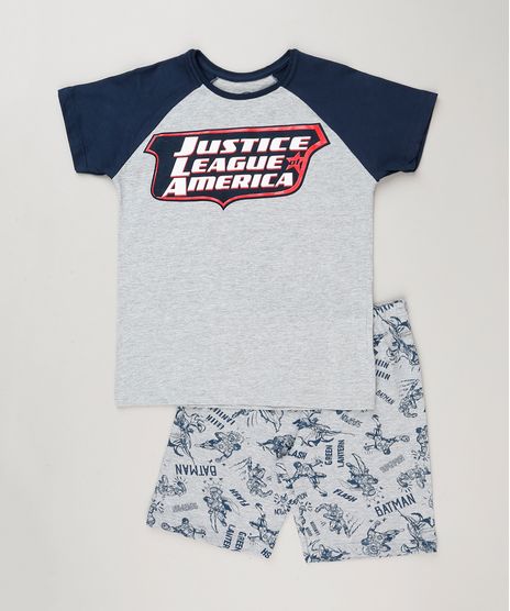 Pijama-Infantil--Liga-da-Justica--Manga-Curta-Cinza-Mescla-9133128-Cinza_Mescla_1