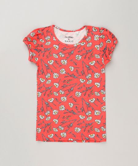 Blusa-Infantil-Estampada-Floral-Manga-Curta-Decote-Redondo-em-Algodao---Sustentavel-Coral-9215950-Coral_1
